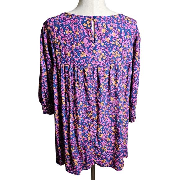 Terra Sky Floral Flowy Tunic Blouse Colorful Purple Pink Orange Print 4x - Picture 3 of 9